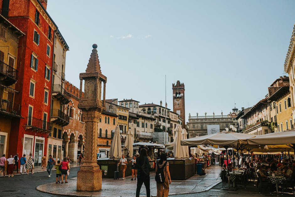 Verona street family walking piazza delle erbe