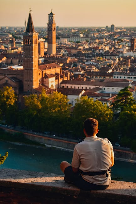 Verona old town sunset river Adige view