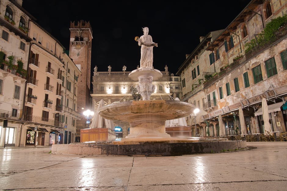 Verona night street lanterns Piazza delle Erbe