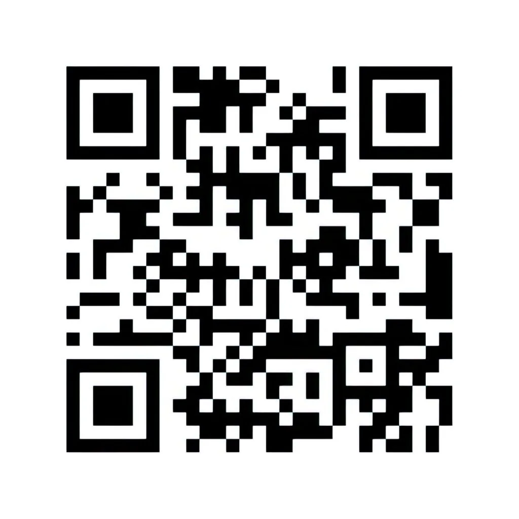 Schwarzer QR-Code auf weißem Hintergrund, klar lesbare quadratische Module.