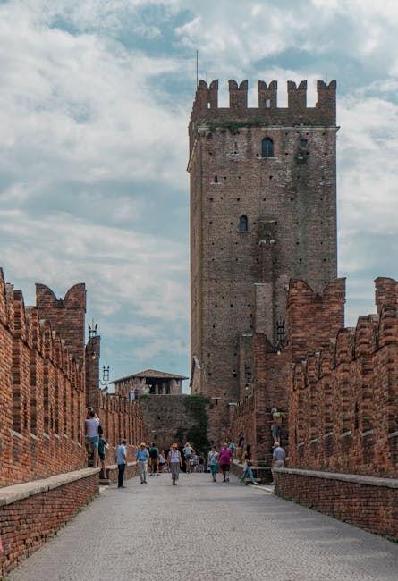 Ponte Scaligero towers winter fog