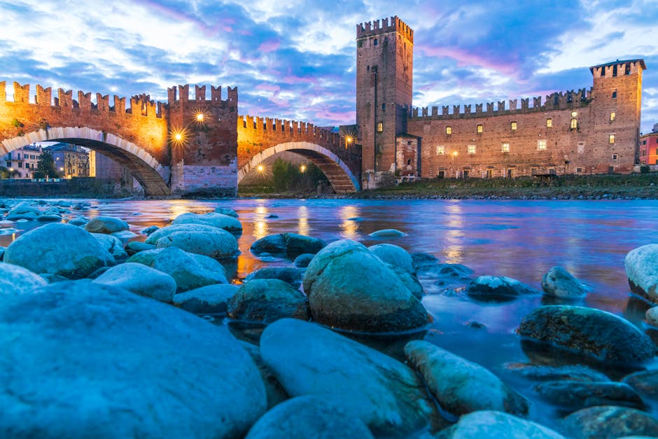 Scaligero bridge reflection sunset