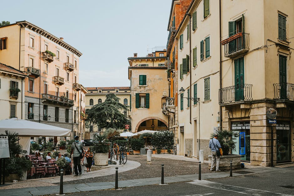 Verona street evening locals walking