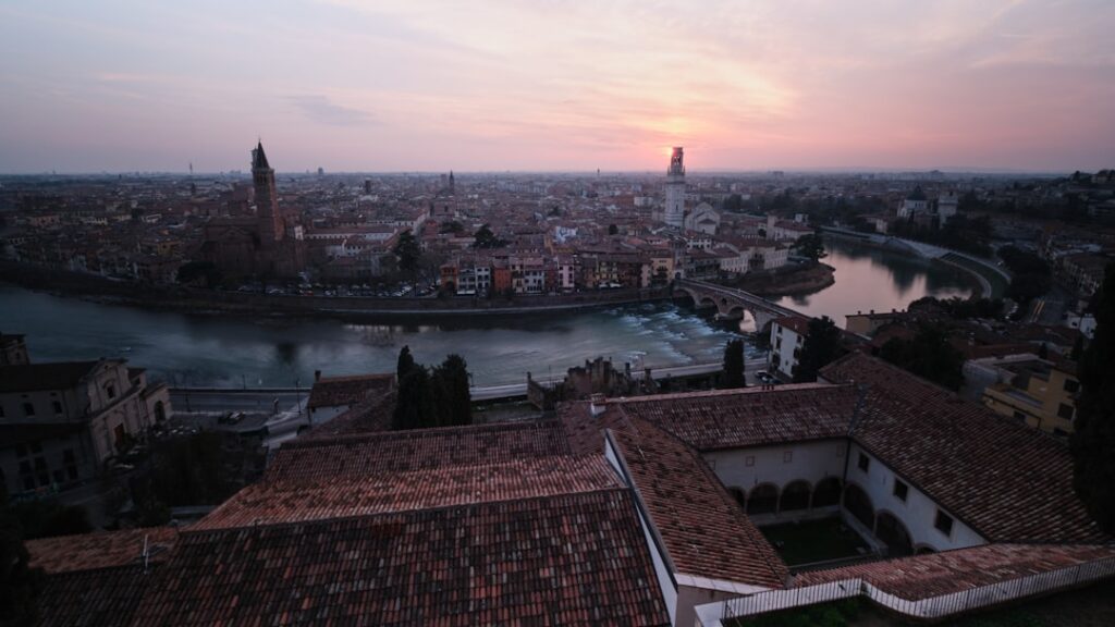 View of Ponte Pietra at sunset Verona